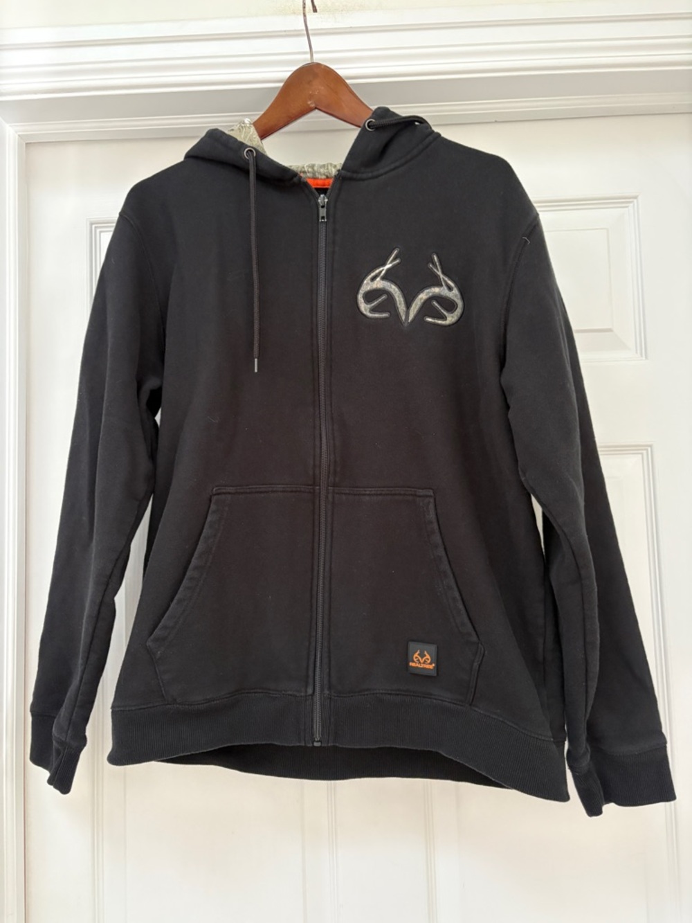 Realtree Black Full-Zip Hooded Sweatshirt with Logo mens large
